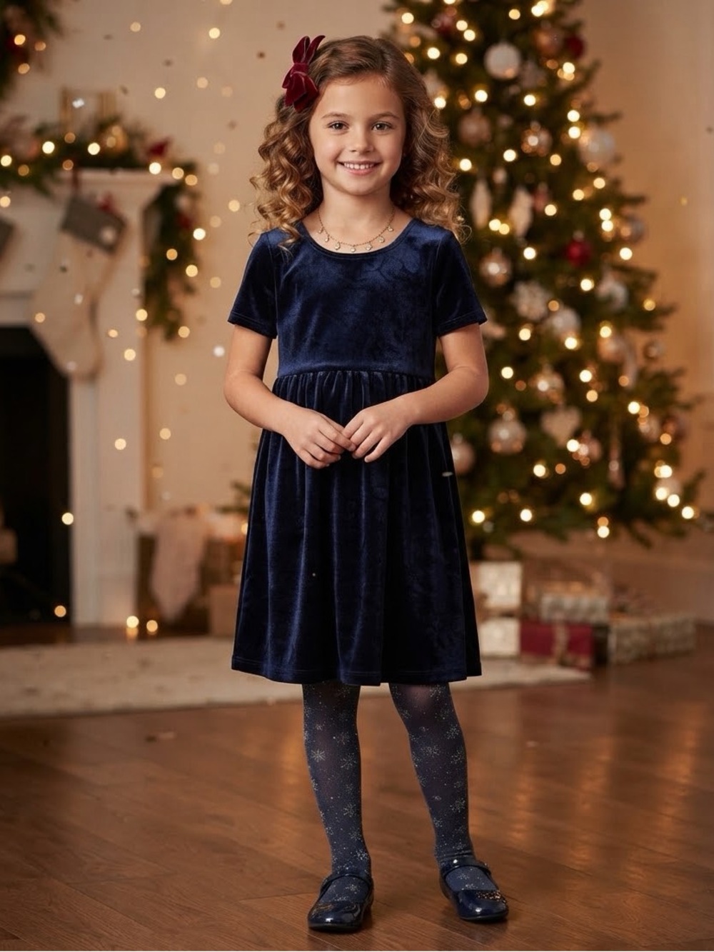 Old Navy girls Velvet Navy blue Holiday Dress size M (8)